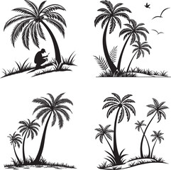 Fototapeta premium Silhouettes of tropical palm trees against a white background