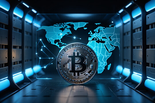 Bitcoin cryptocurrency digital currency blockchain technology global network - Powered by Adobe