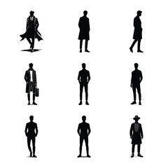 Black silhouette illustration of men in modern and traditional outfits bundle