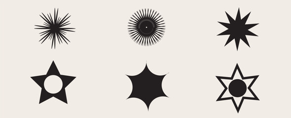 Retro futuristic sparkle icons collection. Set of star shapes. Abstract cool shine effect sign vector design.