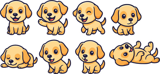 vector illustration of little baby puppy dog cartoon funny cute mascot character cartoon with 8 poses 01
