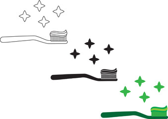 Toothbrush icon on light background. Tooth hygiene, dentist symbol. Healthcare, toothpaste, travel equipment, oral cleaning. Outline, flat and colored style. Flat design. 