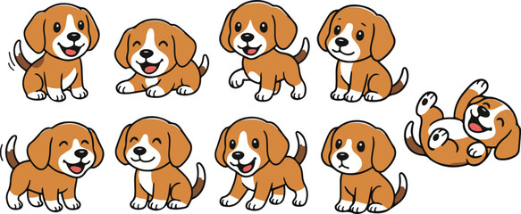 vector illustration of little baby puppy dog cartoon funny cute mascot character cartoon with 9 poses 01