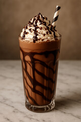 Premium Swirled Chocolate Milkshake Mockup in Textured Glass