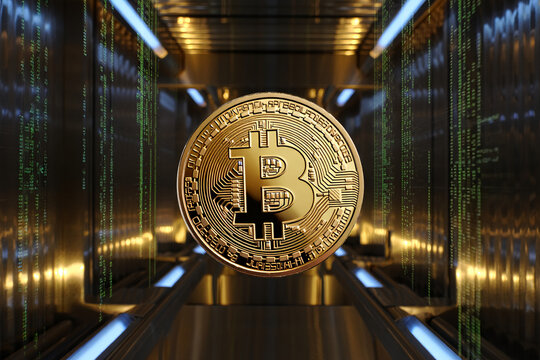 Golden bitcoin cryptocurrency blockchain technology digital currency concept - Powered by Adobe