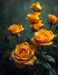 Fototapeta premium Luxurious golden roses on a shimmering backdrop, detailed. White tone