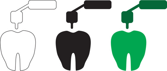 Dental Filling icons. Black and White Vector Icons. Restoration of a Destroyed Tooth with a Composite Filling. Dental care and treatment. Medicine and Dentistry Concept