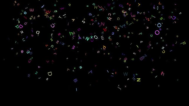 Many letters of the alphabet fall from the top of the screen in a random jumbled order ideal for dyslexia or school related concepts