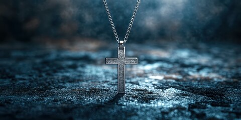 Shining silver cross pendant on a textured surface with soft lighting highlighting intricate details