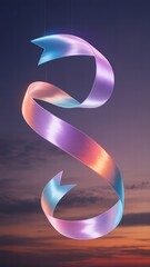 Colorful ribbons swirl sunset sky abstract art