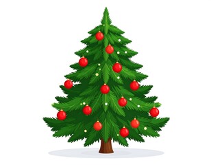 Fototapeta premium Cartoon Christmas tree with red ornaments