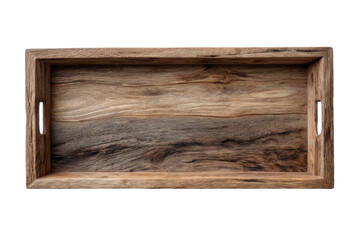Rustic wooden tray with handles isolated on transparent background