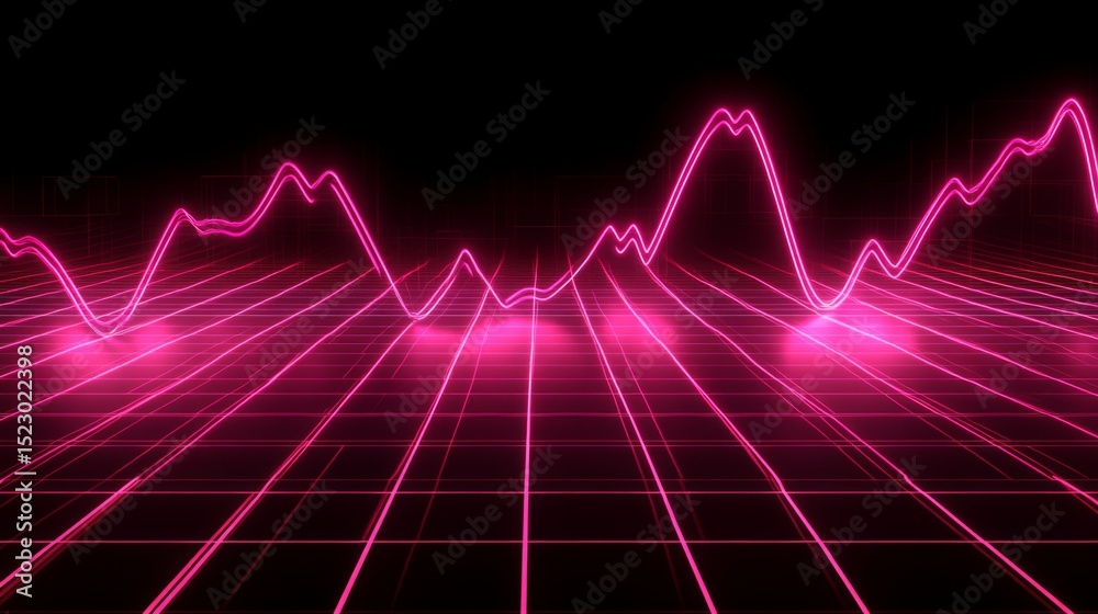 Aufkleber Line graph with peaks and troughs, showing fluctuating data, on a dark grid with glowing neon lines for a tech-inspired look.