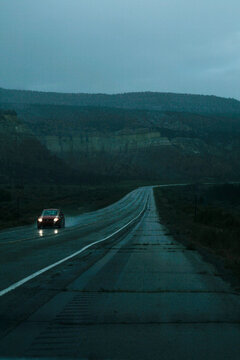 Abiquiu, New Mexico. Driving through the desert in a rain storm. 
