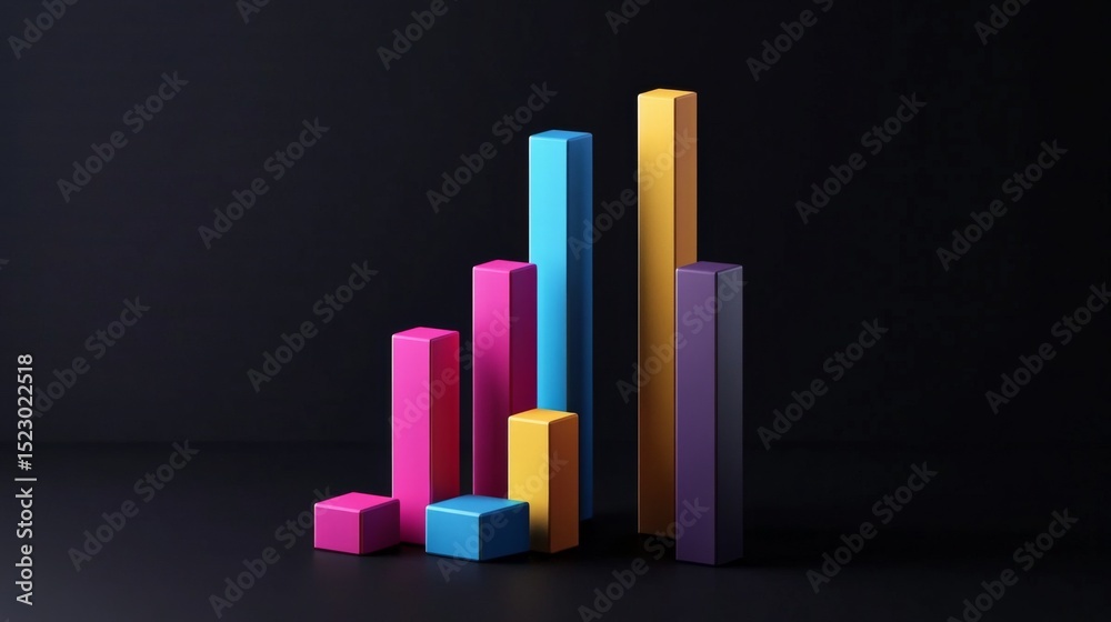 Poster Minimalist D bar chart with vibrant colors on a dark background, creating a professional, data-driven look with clean lines and shadows.