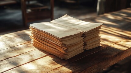 Stacked antique books on a wooden table.
