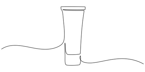 Cream, Moisturizer continuous line art, Continuous one line drawing of cosmetic cream tube. Skin care cream in single line draw illustration. Editable stroke, A single line drawing of a cream tube.