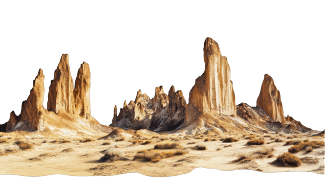 Desert landscape with tall, eroded rock formations (4)
