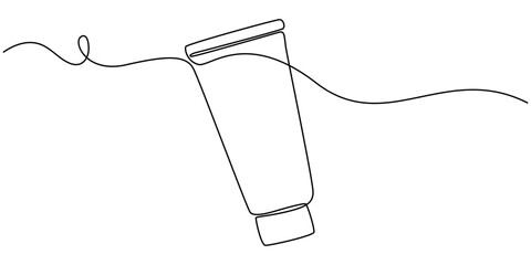 Cream, Moisturizer continuous line art, Continuous one line drawing of cosmetic cream tube. Skin care cream in single line draw illustration. Editable stroke, A single line drawing of a cream tube.