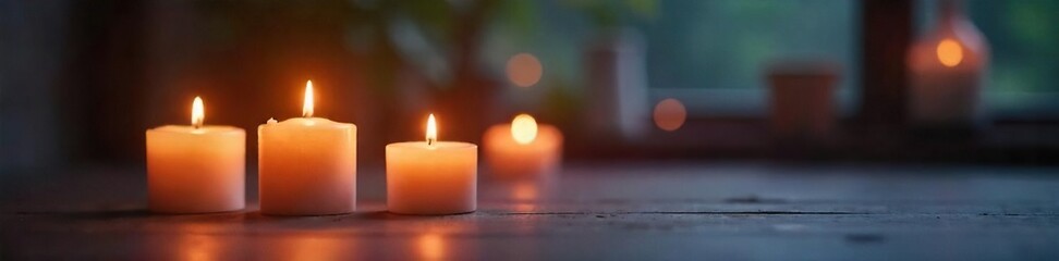 Candles illuminate a serene space, creating a calming, spiritual atmosphere Perfect for meditation, yoga, or mindfulness practices Soft light enhances peace and tranquility , belief, inner peace