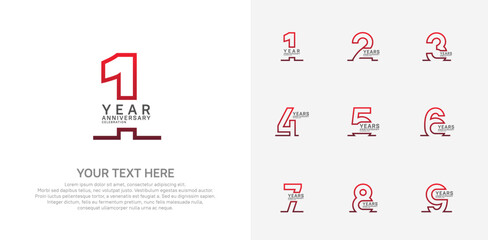 Anniversary logo set vector design, red color for celebration event