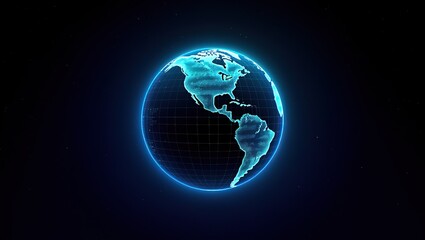 Fototapeta premium Futuristic blue lights and pixel textures form a digital Earth, capturing the essence of technology, data, and global connectivity.