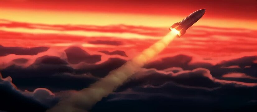 Dynamic rocket launch through fiery clouds with energetic propulsion