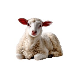 Fototapeta premium Cute lamb lying down isolated on white background
