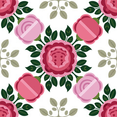 Seamless floral pattern with pink rose flowers.