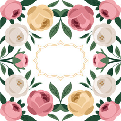 Floral frame background with peony flowers.