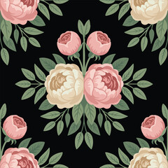 Seamless floral pattern with cream and pink peonies.