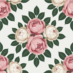 Seamless floral pattern with pink camellias.
