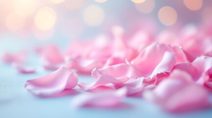 Soft pink rose petals on a light blue background
