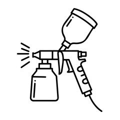 Spray gun icon with paint container and nozzle, minimalistic design, black and white illustration
