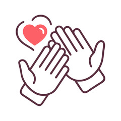 Clapping Hands with Heart Icon – Vector Symbol of Appreciation, Support, and Gratitude

