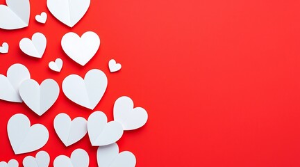 White paper hearts on red background valentine s day design