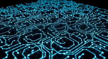 Obraz premium Abstract Glowing Circuit Board Design With Hexagons Pattern Illustration