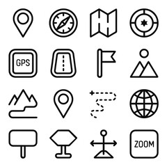 Simple hand drawn location map icons navigation set gps geo pin art line guide route place
