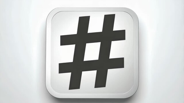 Floating square graphic with hashtag symbol, modern clean design for social media content creation, 3D rendering against plain background.