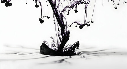 Abstract Ink Cloud Forming in Water on White Background Close Up