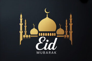 Elegant Gold Mosque Silhouette Eid Mubarak Greeting Card Design