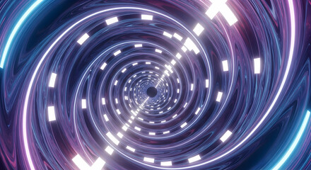 Abstract Swirling Neon Tunnel with Glowing Rectangles Visual Illusion