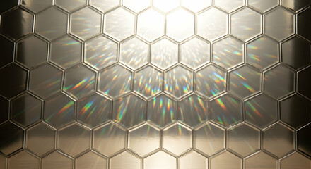 Illuminated Hexagons Background With Iridescent Reflections and Subtle Gradient