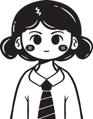 Black and White Cartoon Girl Character Illustration
