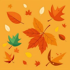 Obraz premium Autumn Leaves Falling on Orange Background