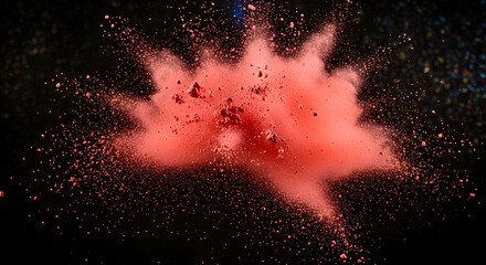 Vibrant Coral Powder Explosion Against Dark Backdrop For Dynamic Visuals