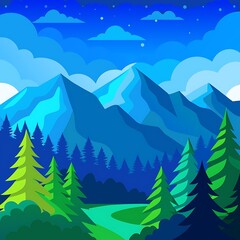 Blue Sky Over Green Mountain Forest