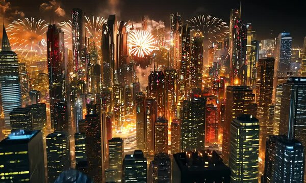 Futuristic city lightscape at night.