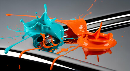 Energetic Paint Splash Collision Forming Unique Abstract Forms in Vibrant Hues