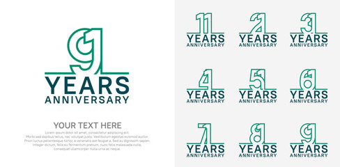Anniversary logo set vector design, green color for celebration event